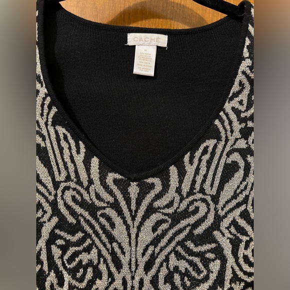 Cache Black and Gold Metallic Cold Shoulder Tunic Top Size XS - Picture 2 of 5
